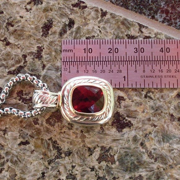 Rare & Retired David Yurman Albion Garnet Enhancer Pendant w/Chain - Picture 11 of 13